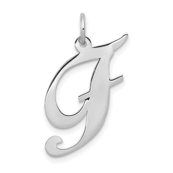 14k White Gold Ella Collection LG Fancy Script Initial F Pendant